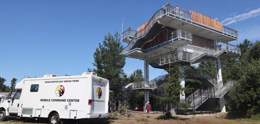 The new tsunami tower is pictured in this photograph from the Washington Emergency Management Division.